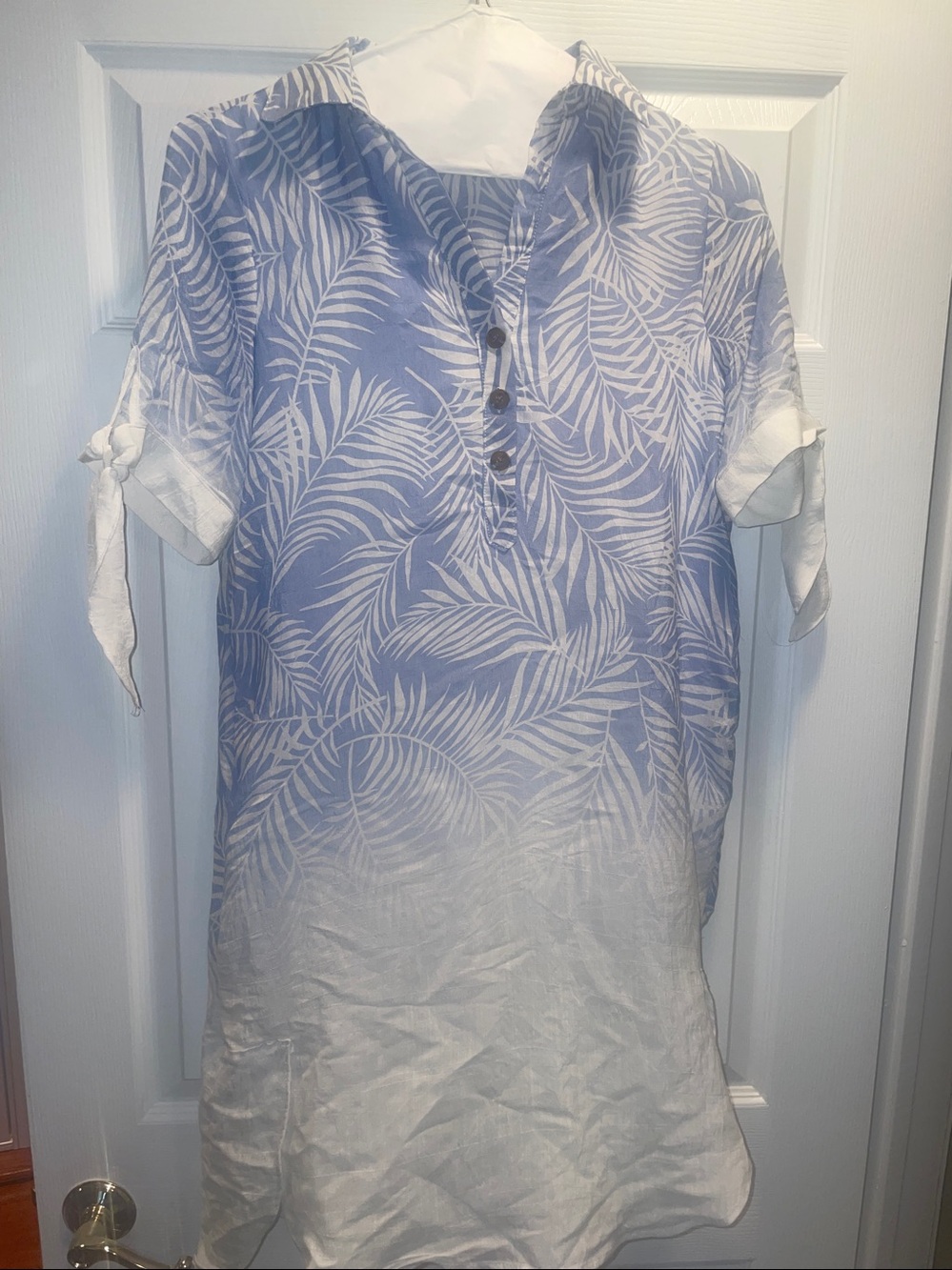 Blue and White Tropical Leaf Dress